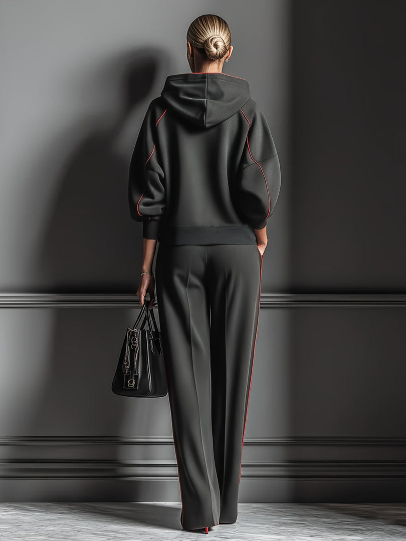 Dark Grey Color Block Hoodie Sweatshirt and Pant Set N6D101