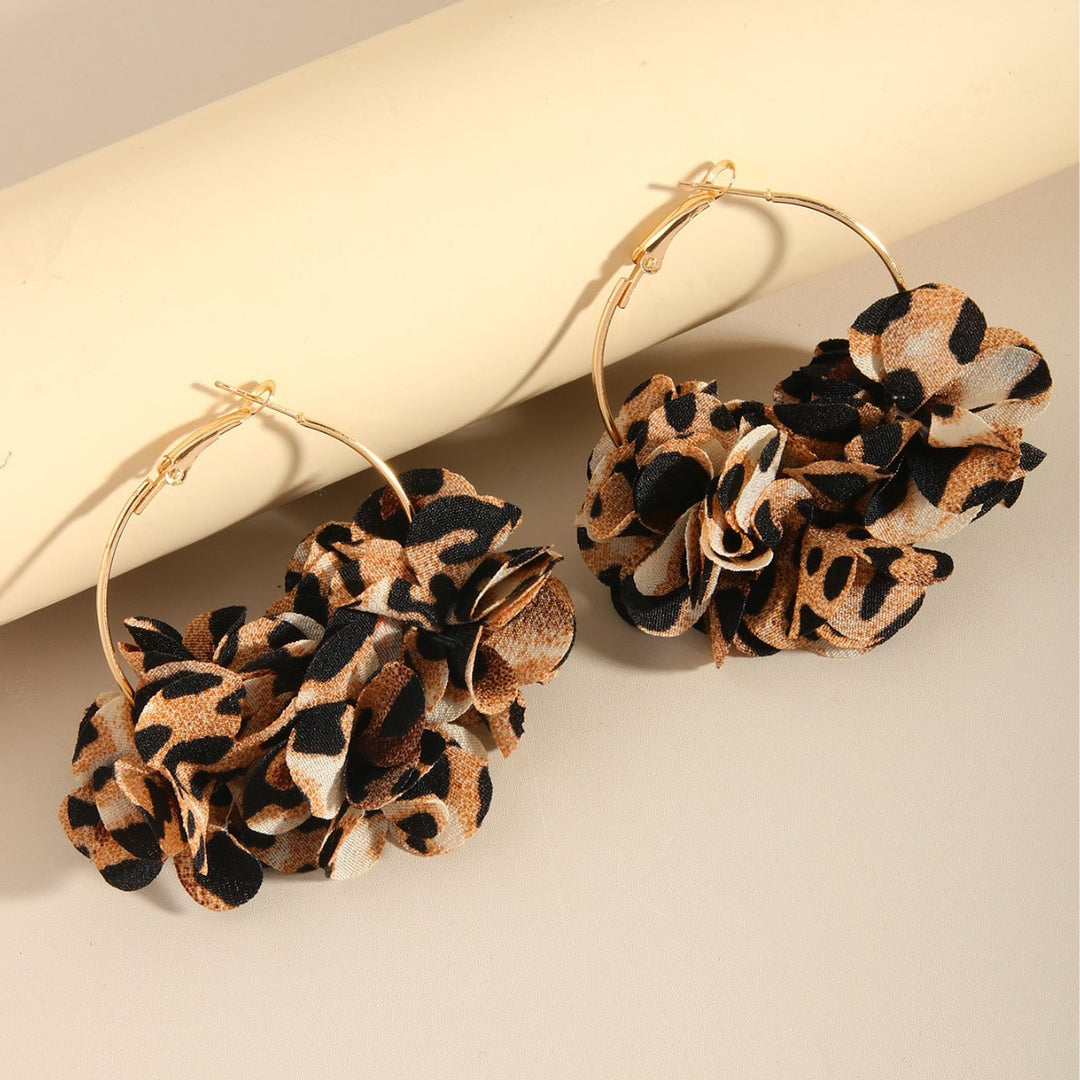 Leopard Print Round Petal Dangle Earrings Vintage N6F269