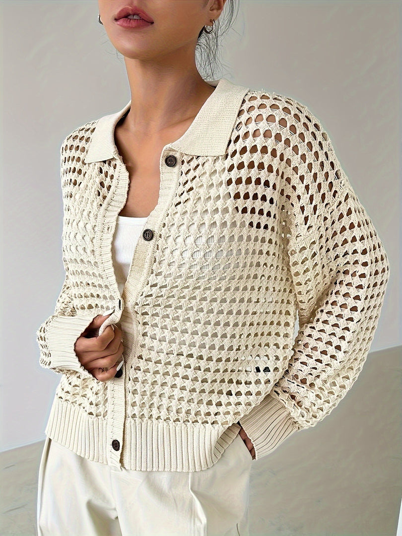 Lace Knit Cardigan Women Openwork Vacation N6D139