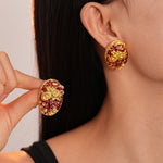 Load image into Gallery viewer, Vintage Enamel Floral Stud Earrings Silver Posts S5P200