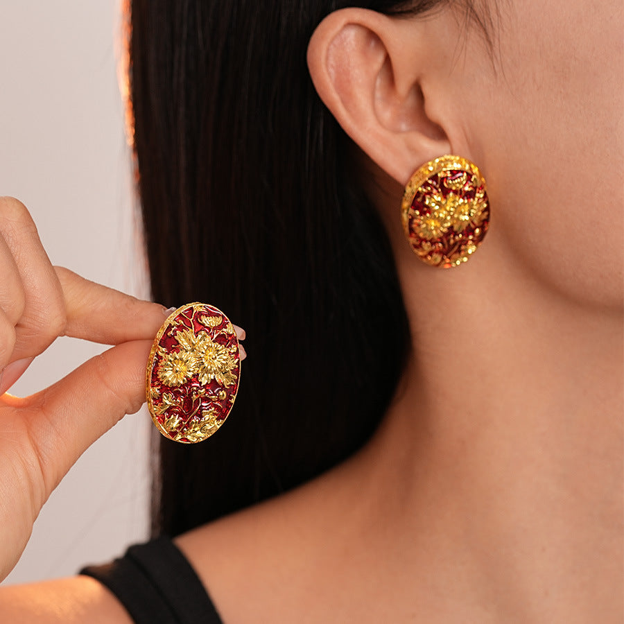 Vintage Enamel Floral Stud Earrings Silver Posts S5P200