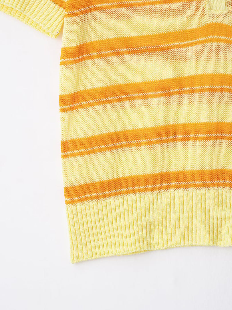 Color Block Stripe Polo Tee Short Sleeve Summer Knit N6G150
