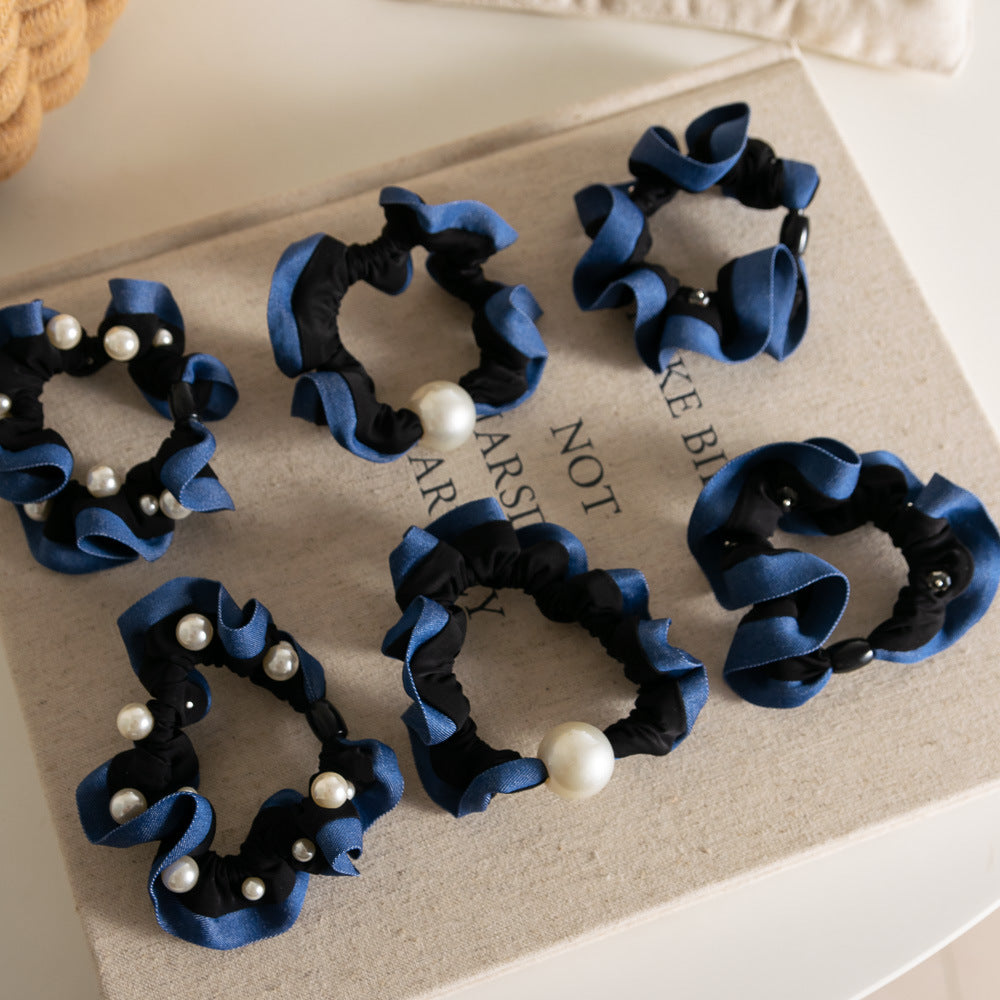 Polka Dot Pearl Mini Scrunchie High Elasticity Women N6H188