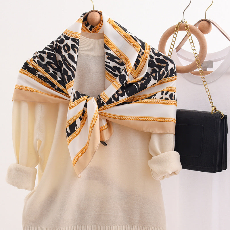 French Retro Leopard 90x90 Scarf Multi Color Women M5A347