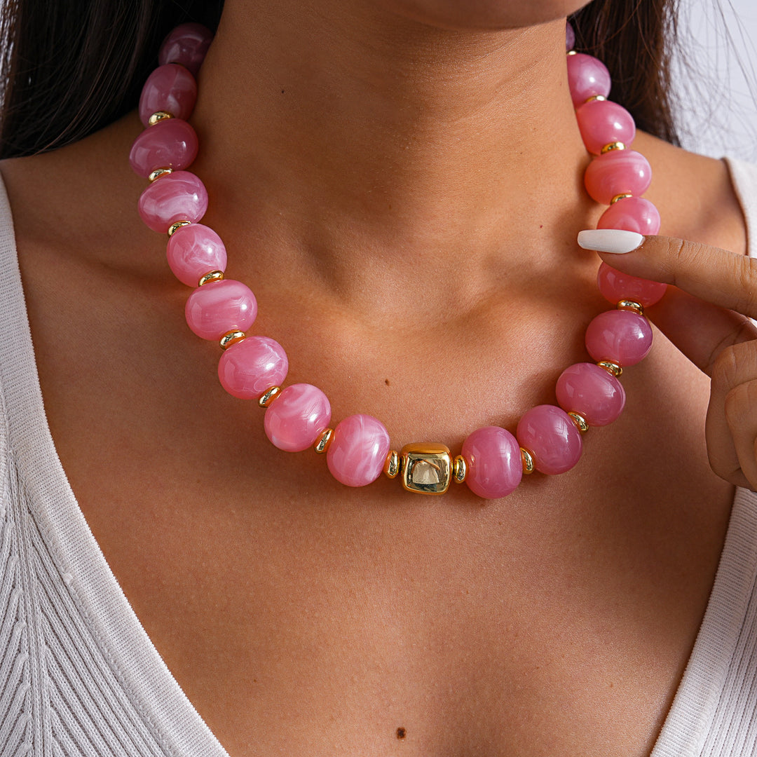 Vintage Acrylic Ombré Beaded Geometric Necklace N6H068