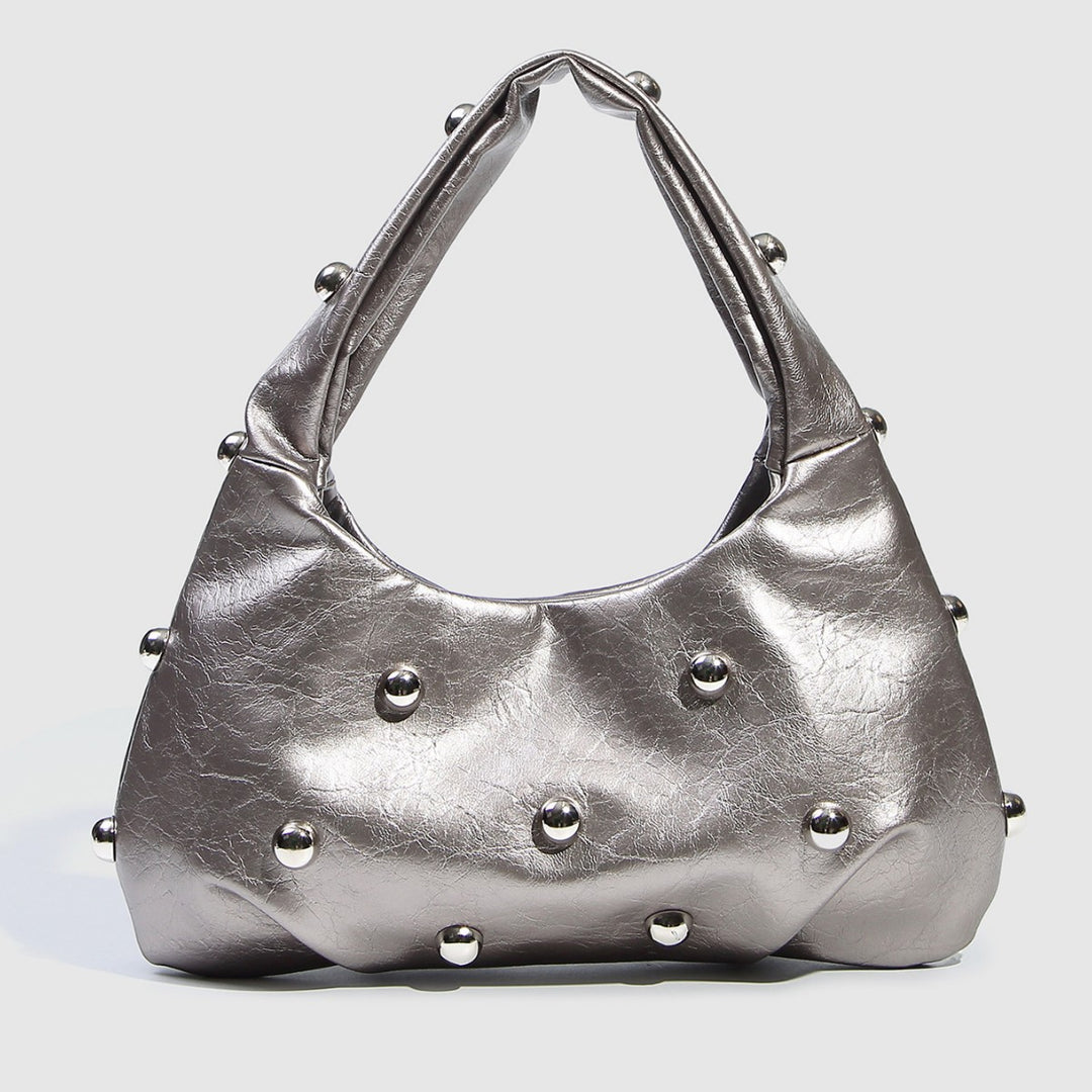 Metallic Finish Structured Pouch with Rivet Accents S5P466