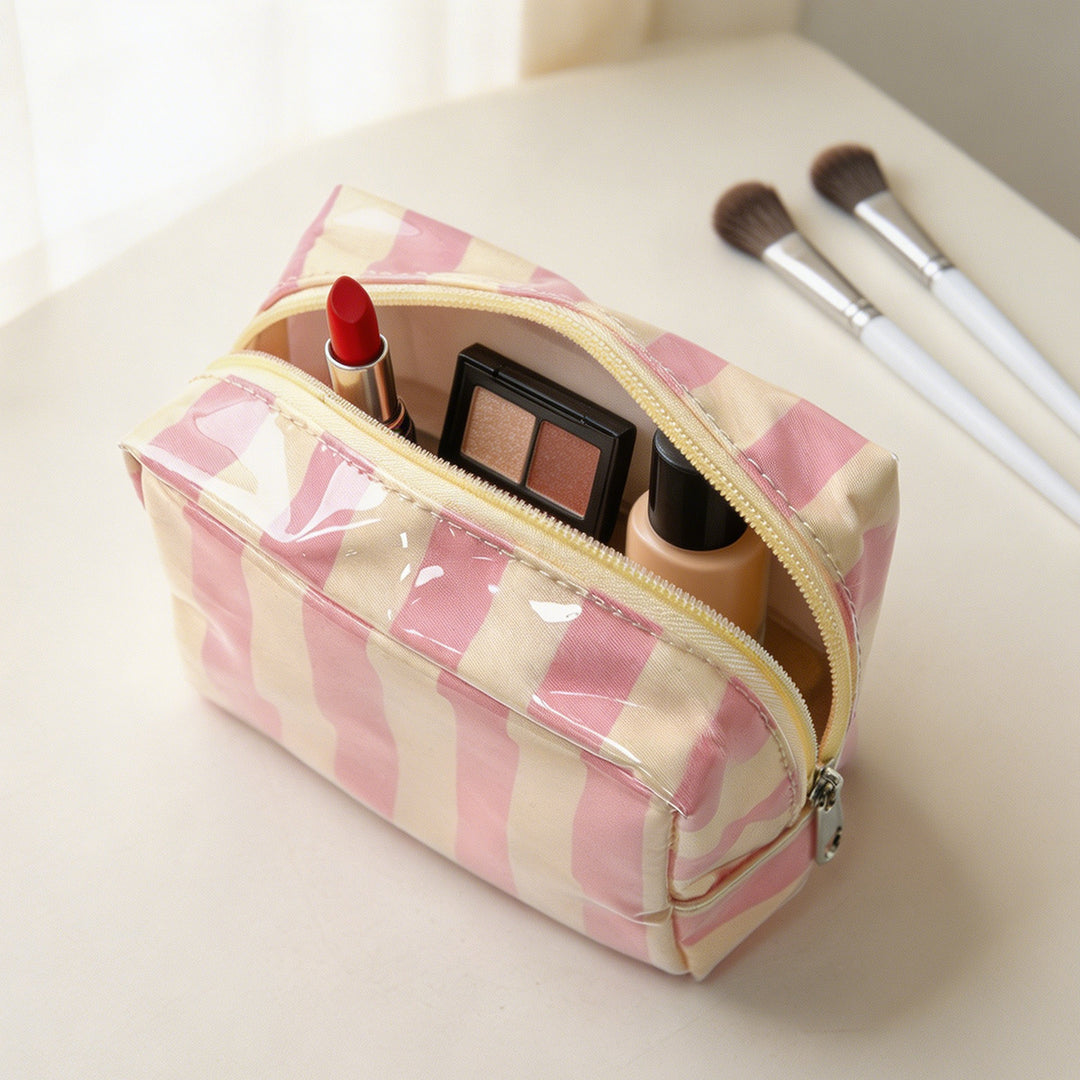 Waterproof Color Block Striped PVC Mini Pouch N6J243