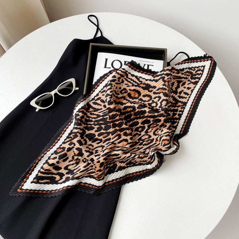 Pleated Leopard Paisley Satin Scarf 70cm Square N6G225