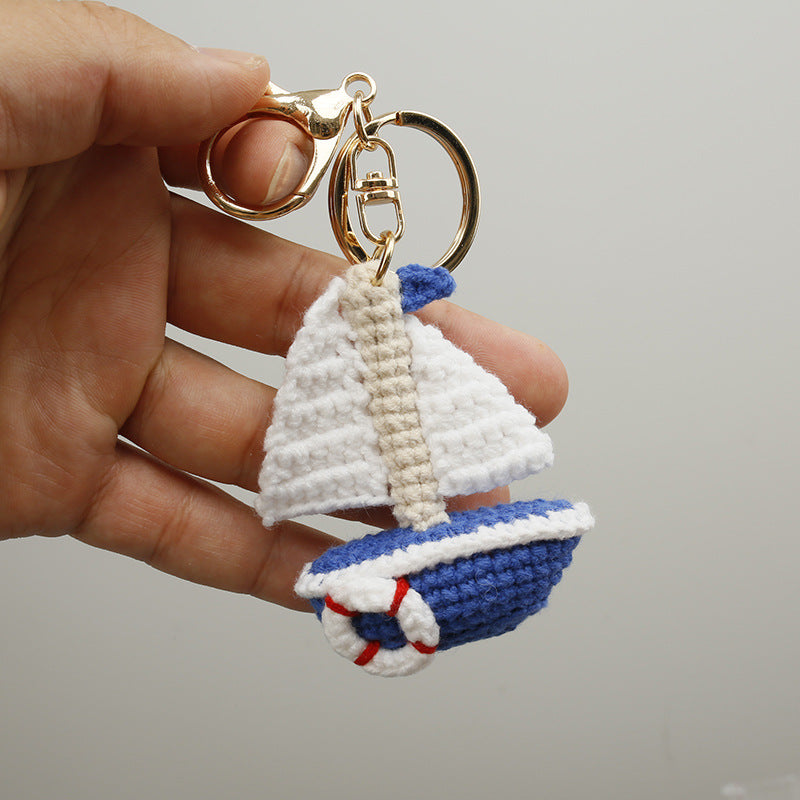 Hand Crochet Sailboat Keychain Yarn Charm N6G043