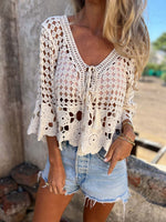 Load image into Gallery viewer, Crochet Hollow Knit Cover-Up V-Neck Tie N6G270