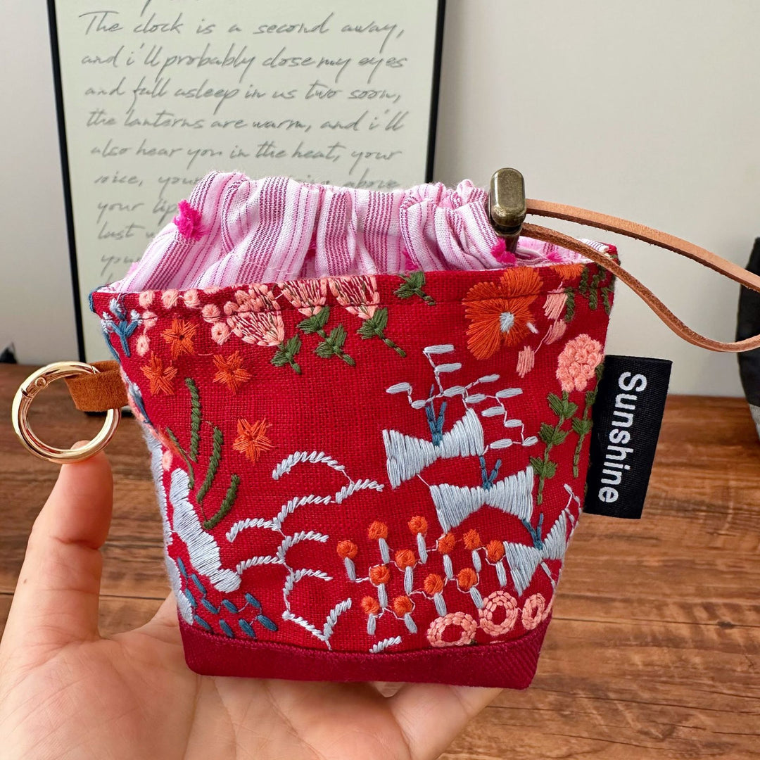 Heavy Embroidery Fabric Earphone Pouch Travel N6F175