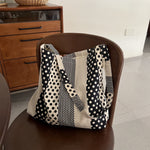 Load image into Gallery viewer, Black White Polka Dot Canvas Tote Bag Shoulder Crossbody N6F182