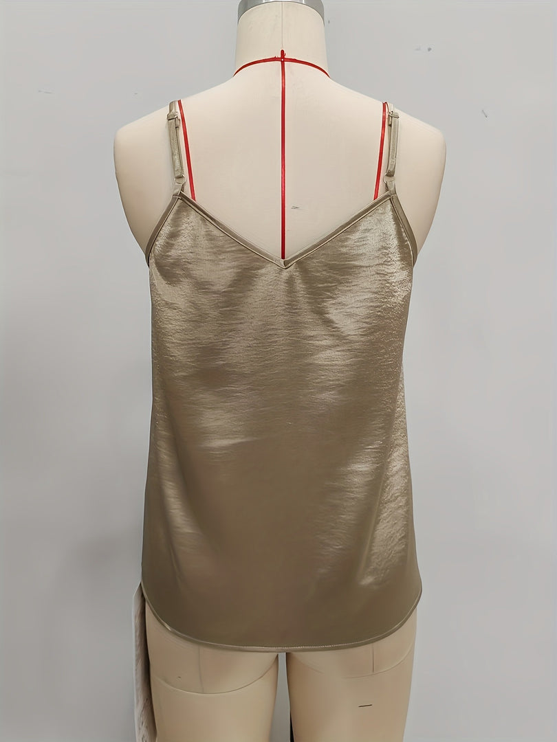 Womens V Neck Satin Camisole Adjustable Straps N6A122