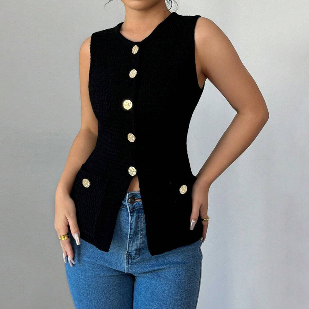 Crew Button Vest Lightweight Black N5Z708