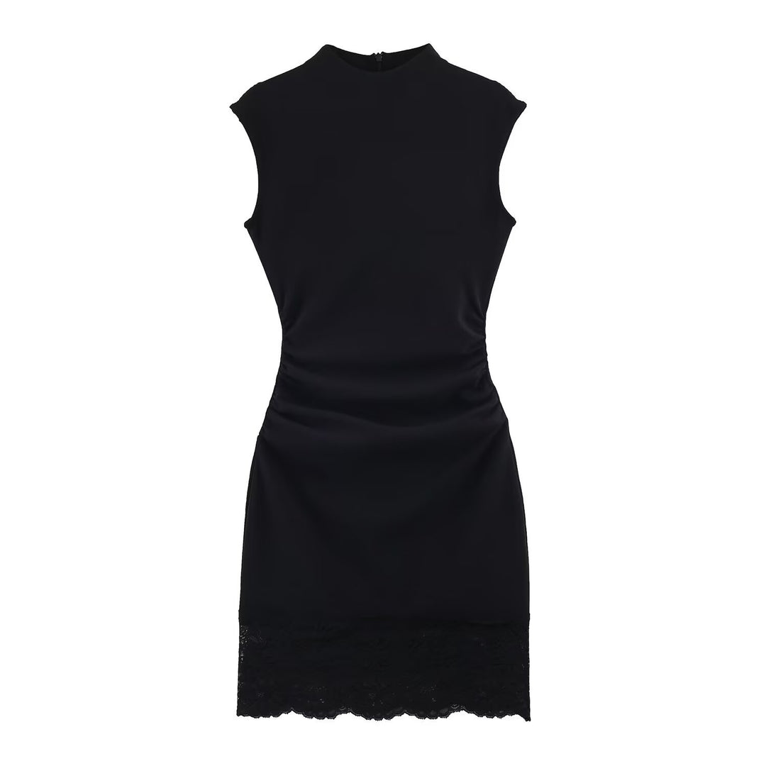 Lace Trim Satin Mini Dress Women N6C275