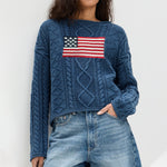 Load image into Gallery viewer, Cable Crew Sweater Lightweight Navy N5Z820
