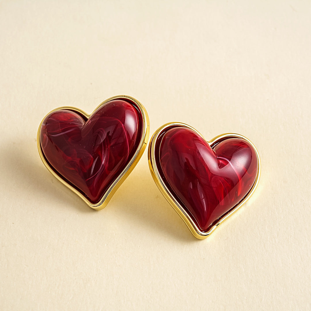 Womens Vintage Marbled Heart Acrylic Stud Earrings N6K152