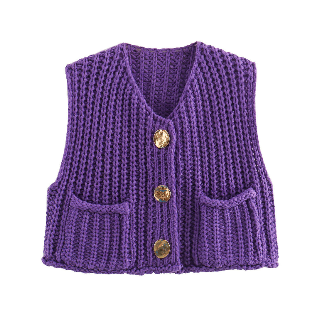 Patch Pocket Vest Sleeveless Knit Lightweight N5Z245