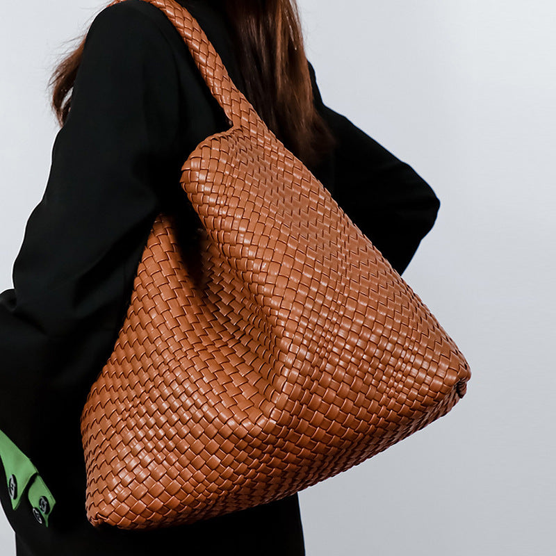 Women's PU Woven Bucket Tote Bag N6J156