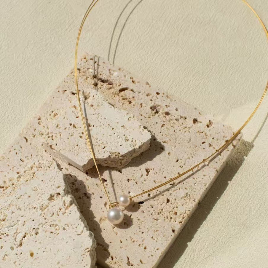 Mother-Daughter Pearl Double Layer Floating Choker N6H162