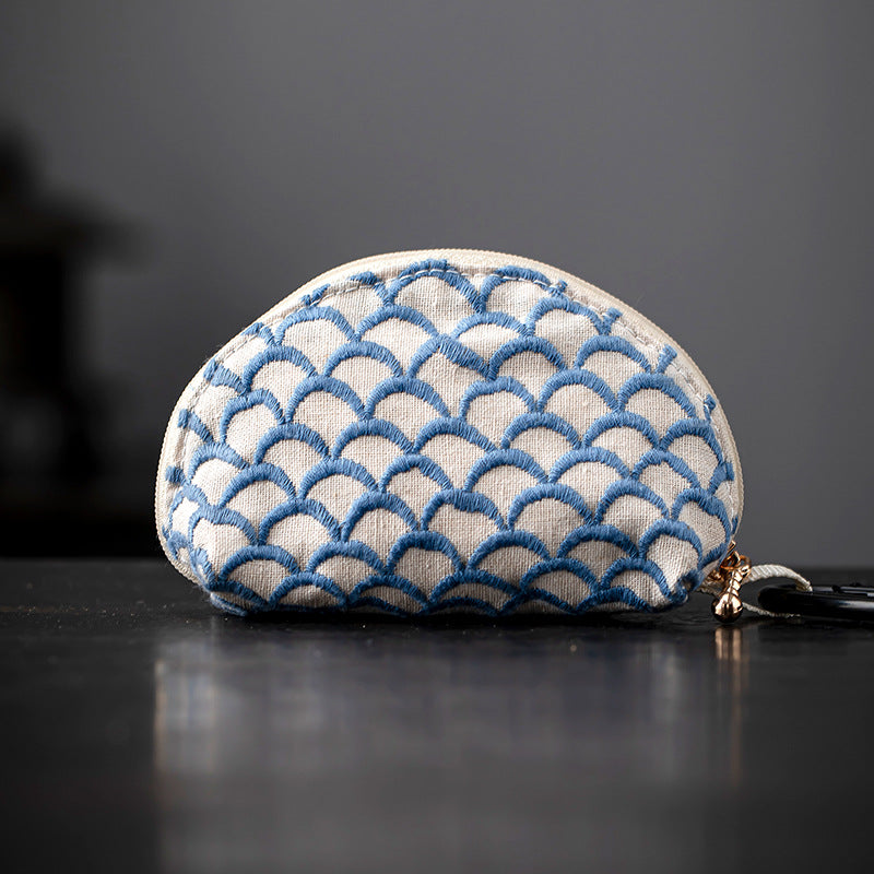 Embroidered Cotton Linen Keychain Pouch Lipstick Bag N6G110