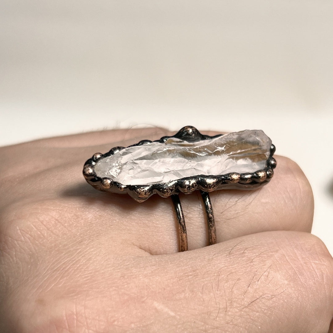 Antique Raw Crystal Adjustable Ring Copper Setting S5P184