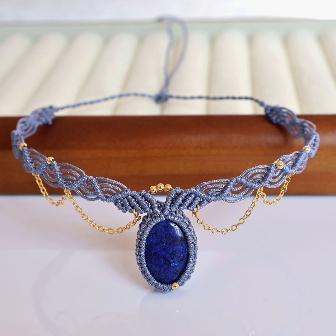 Lapis Lazuli Beaded Choker Bohemian Stone Necklace S5P188
