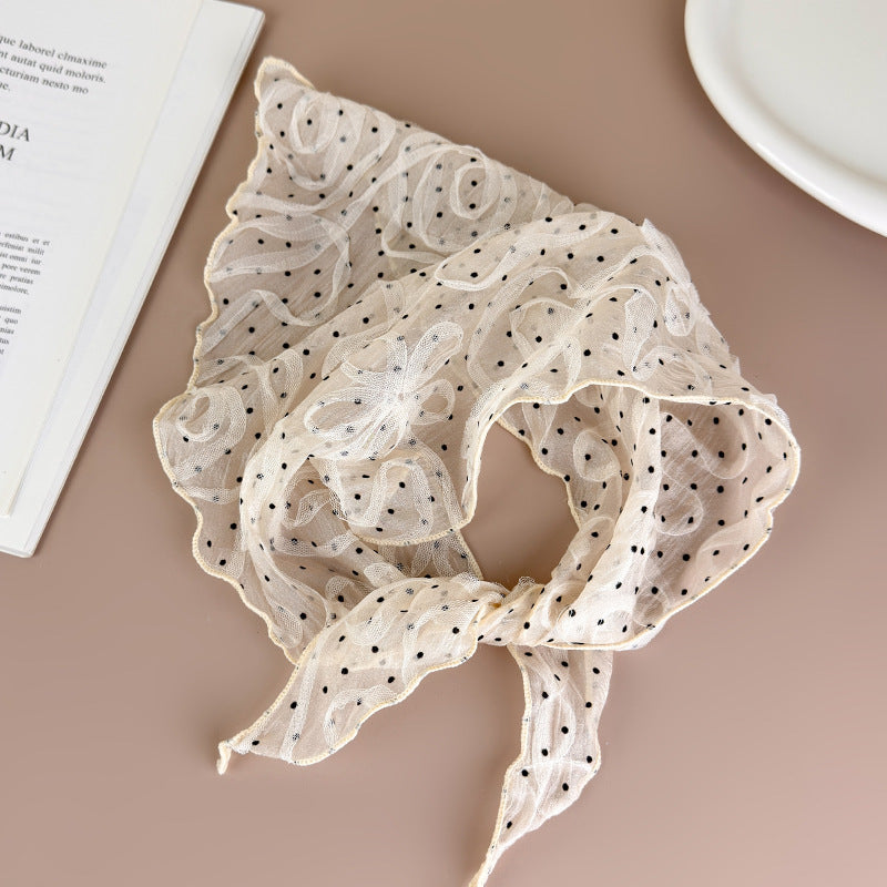 Sheer Polka Dot Mesh Triangle Scarf Romantic Women N6H108