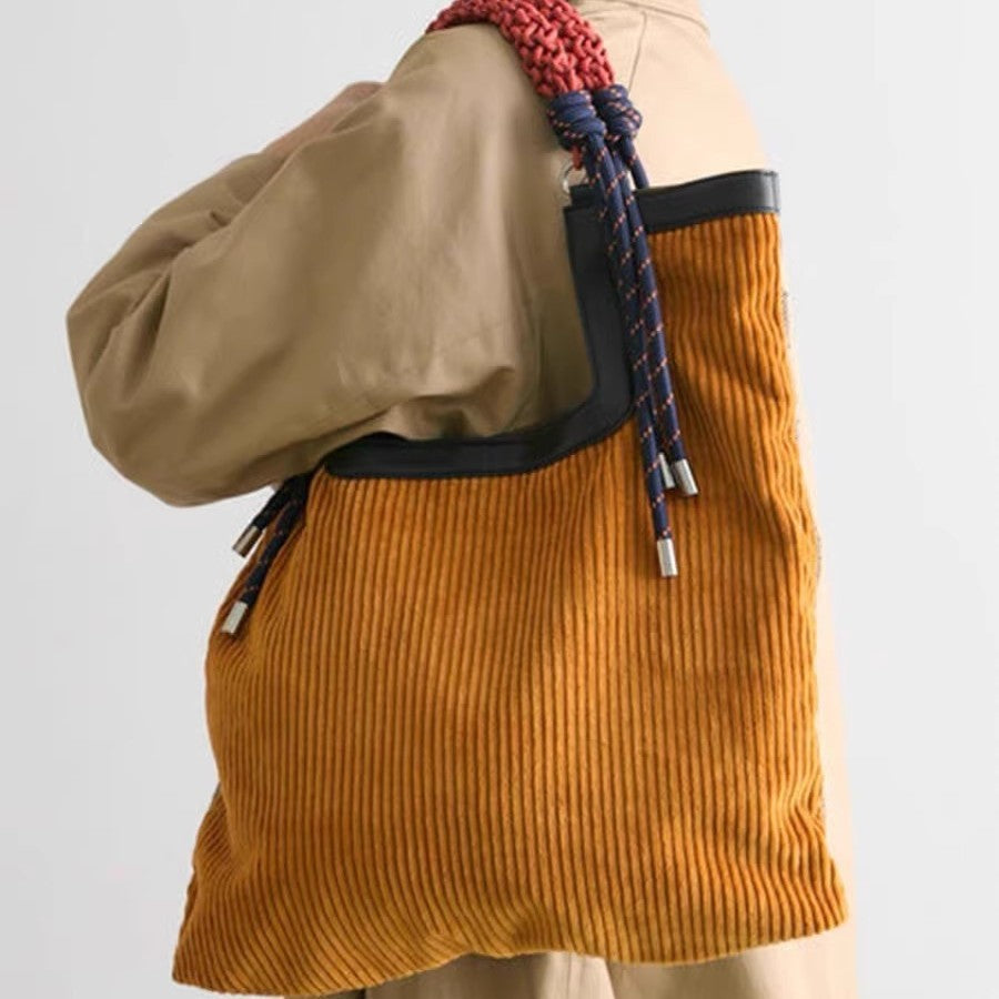 Corduroy Tote Bag Vertical Rectangle Open-Top Design  S5P279