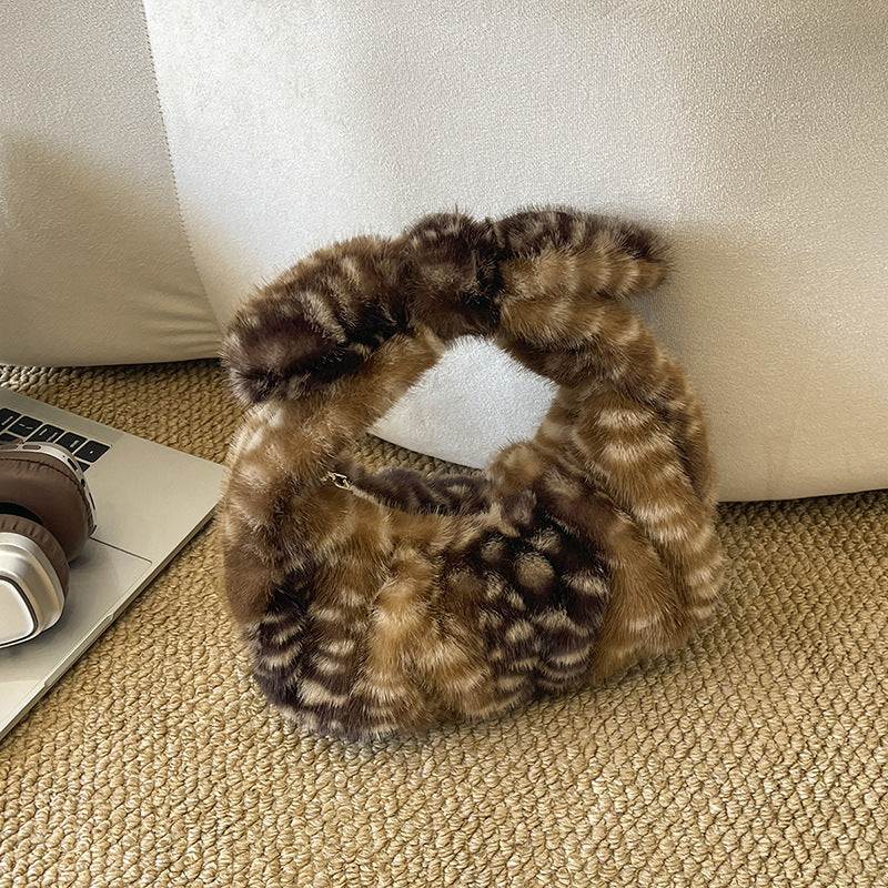 Women's Plush Ruched Dumpling Handbag N6J189