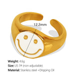 Load image into Gallery viewer, Smiley Face Ring Titanium Steel 18K Gold Drip Enamel S5P019
