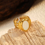 Load image into Gallery viewer, Luxury White Shell Heart Ring Retro 18K Gold Steel S5P009
