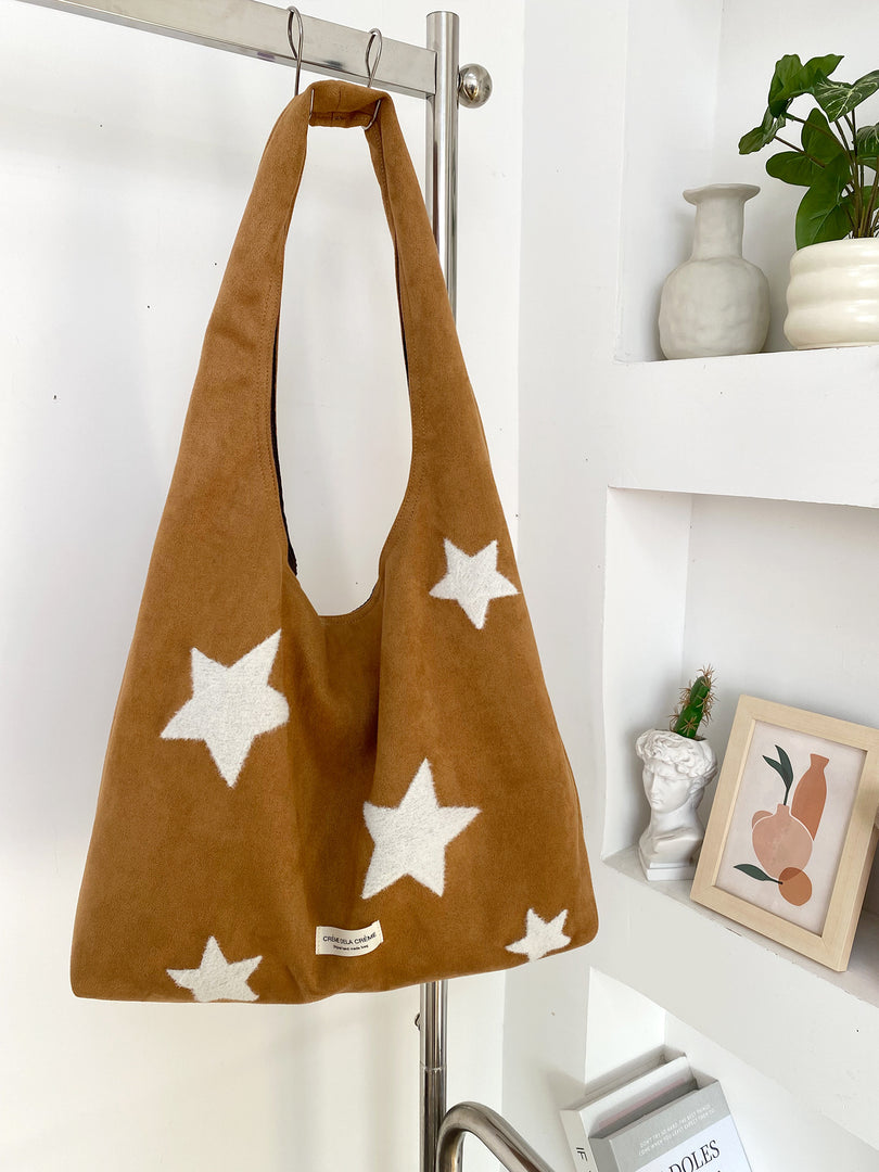 Women's Suede-Feel Star Embroidered Tote Bag N6J182