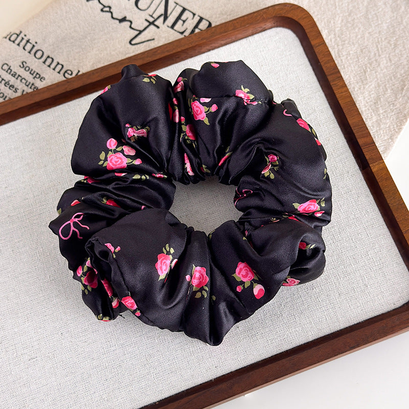 Padded Satin Floral Scrunchie Hair Tie N6C018