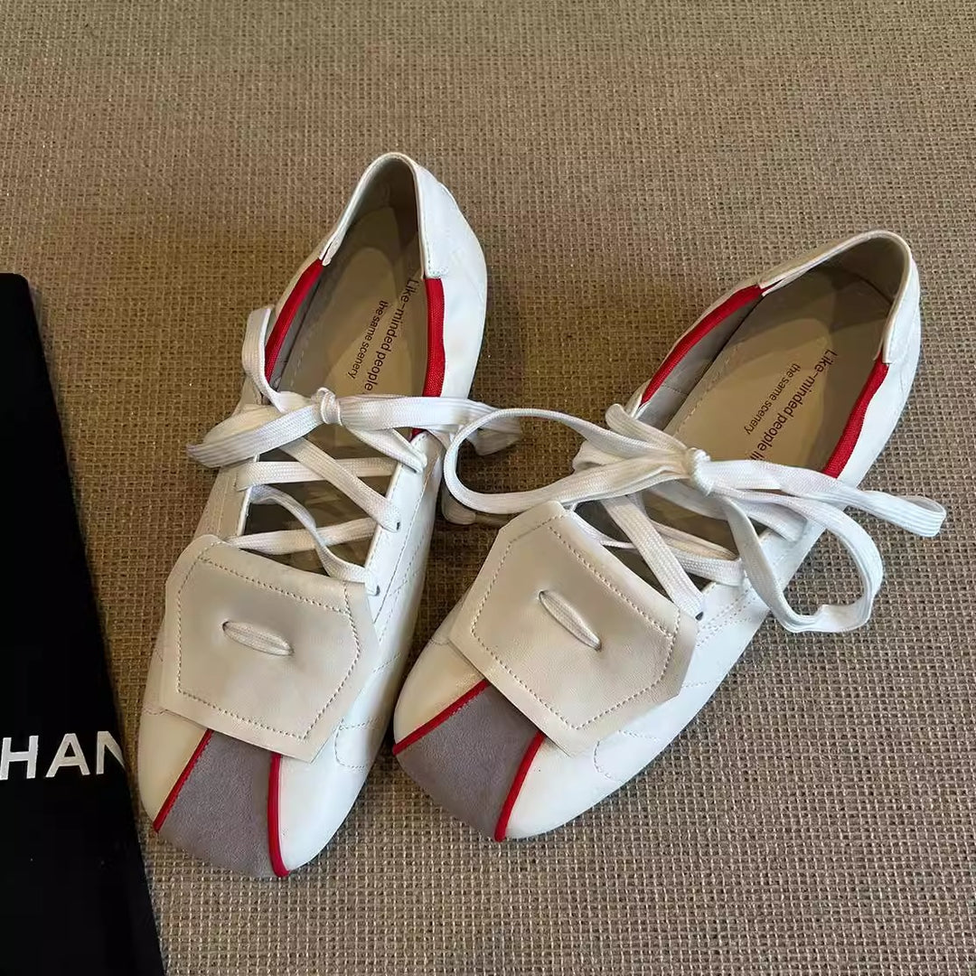Color-Block Square Toe Mary Jane Shoes Women Flat N6G242