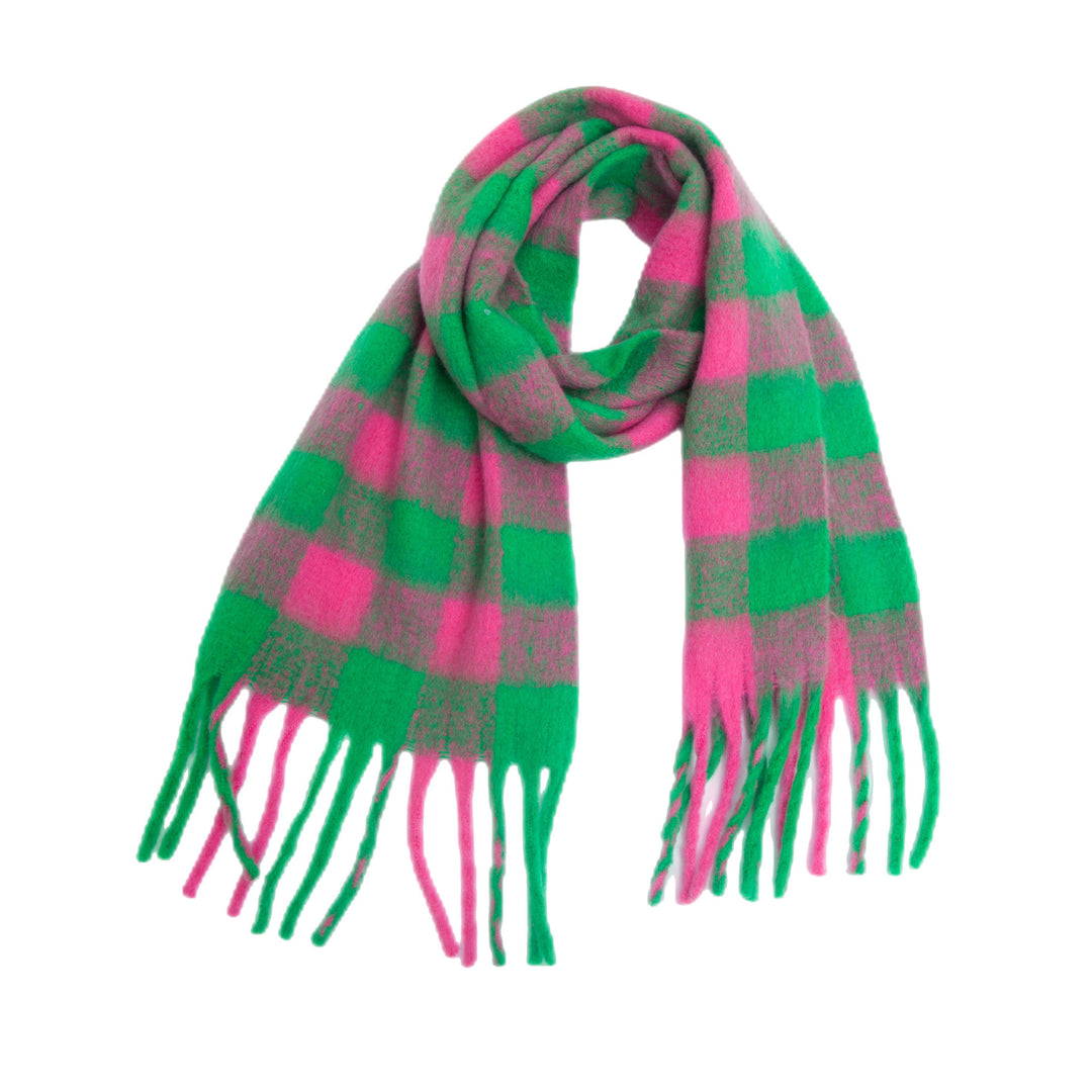 Rainbow Plaid Mohair Feel Chunky Fringe Scarf N6K249