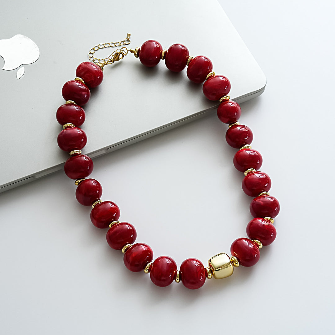 Vintage Acrylic Ombré Beaded Geometric Necklace N6H068