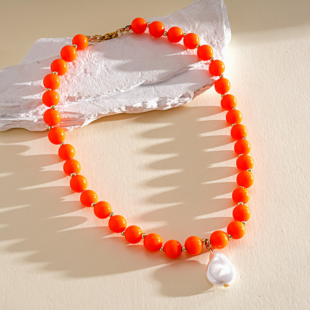 Dopamine Pearl Acrylic Geometric Beaded Necklace N6H059