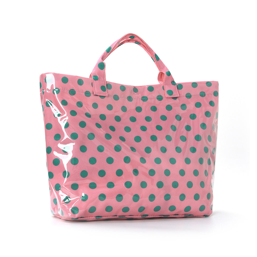 Women's Waterproof Color Block Polka Dot PVC Tote Bag N6J247