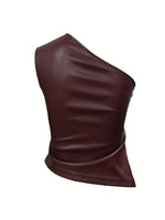 Load image into Gallery viewer, Sleeveless Asymmetric Zip PU Top Women N6F017