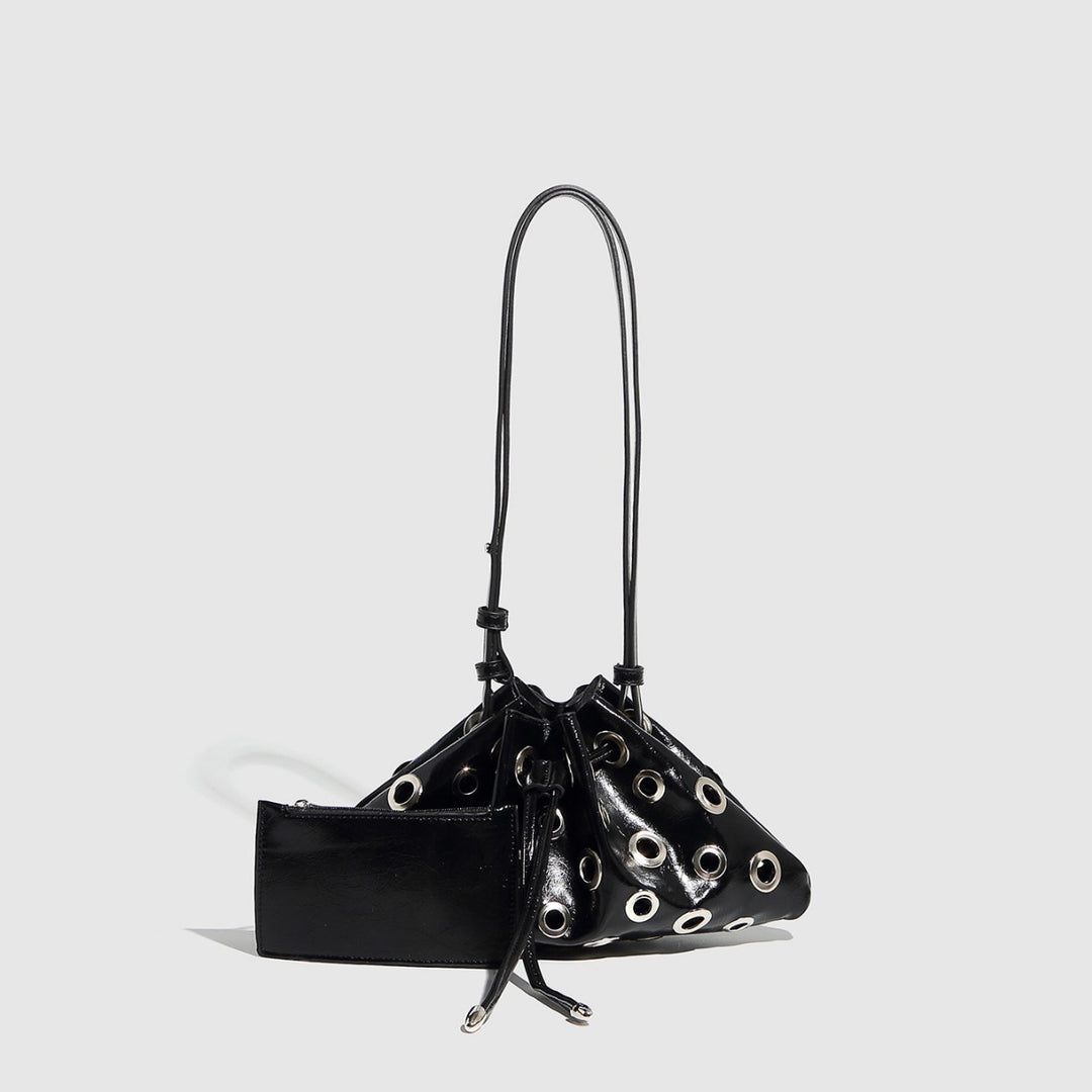 Metallic Finish Bucket Bag with Grommet Detailing  S5P467