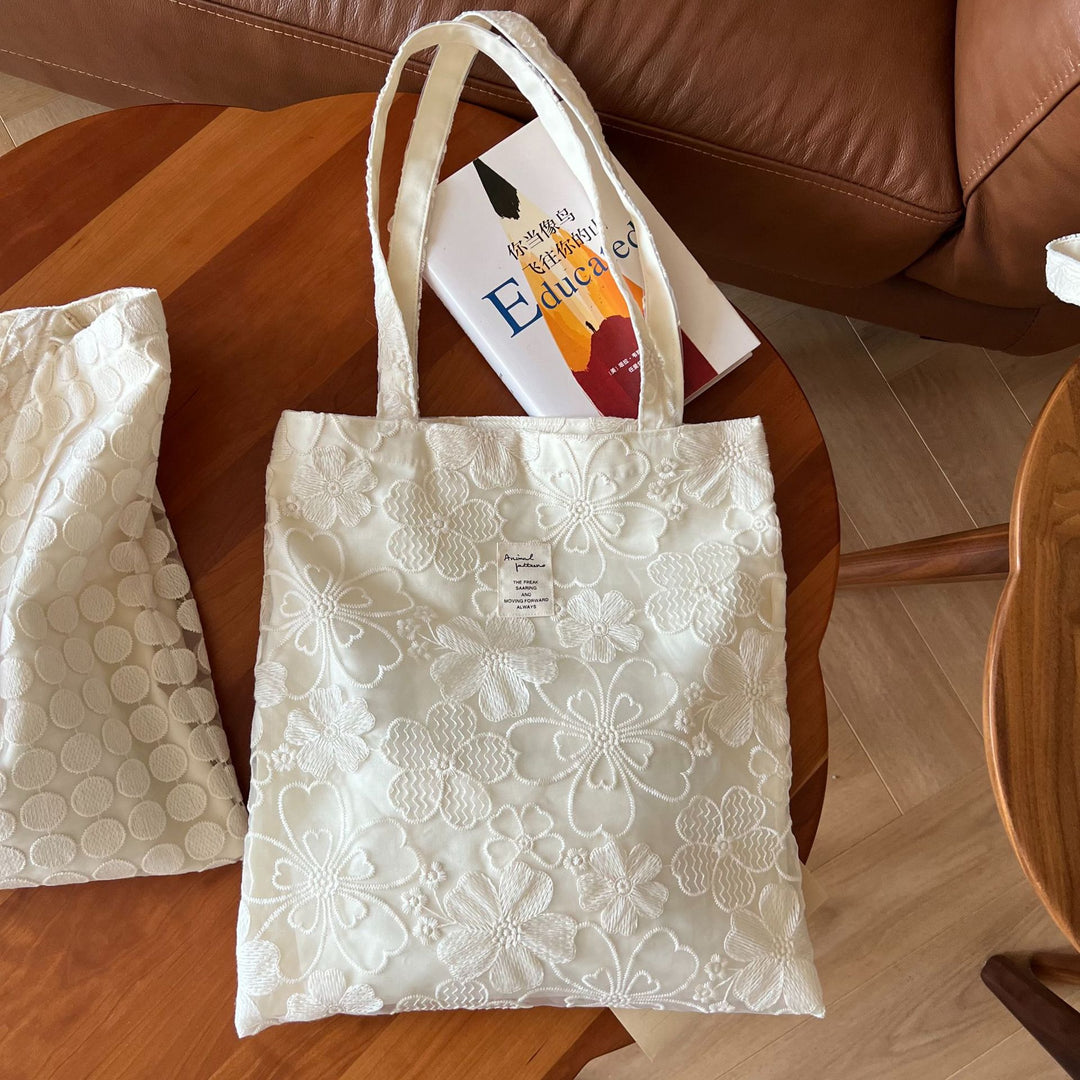 Vintage Lace Embroidered Canvas Shoulder Bag N6F173