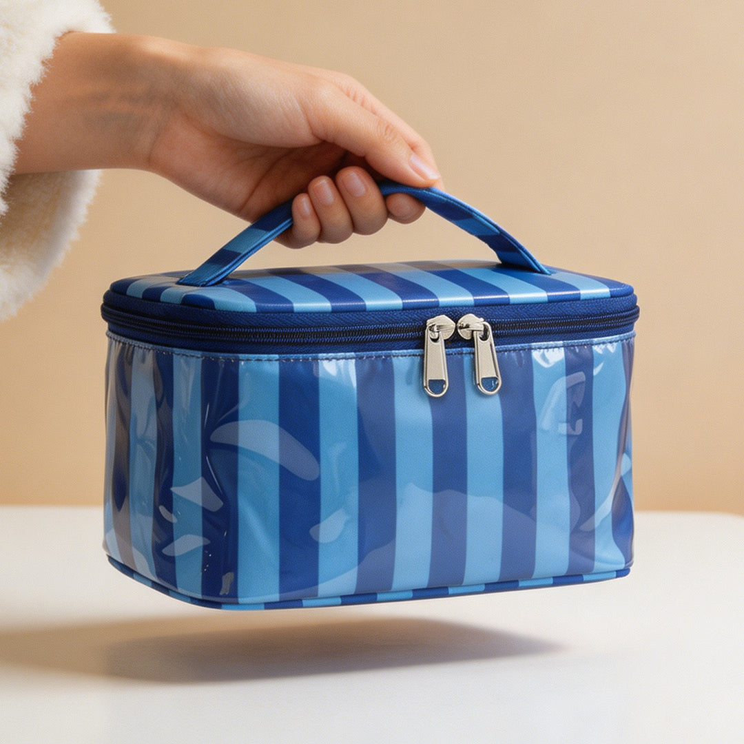 Women's Waterproof Color Block Striped PVC Cosmetic Bag N6J242