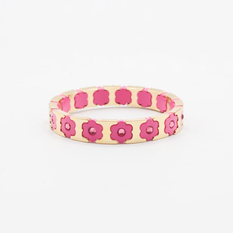 Floral Cuff Enamel Steel Crystal-Studded Elastic S5P141