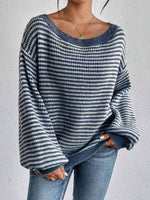 Load image into Gallery viewer, Off-Shoulder Striped Knit Pullover Women Loose Fit N6G299