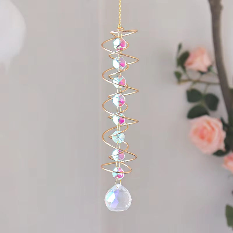 White Crystal Spiral Rotating Sun Catcher Wind Chime N6F294