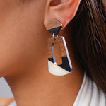 Load image into Gallery viewer, Vintage Resin Wood Geometric Steel Stud Earrings N6H100