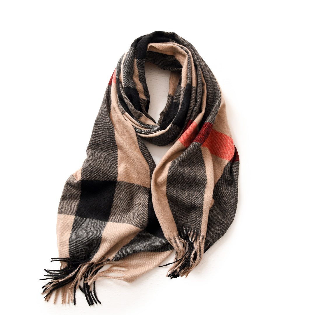 Check Print Faux Cashmere Wrap with Fringe  M5A224