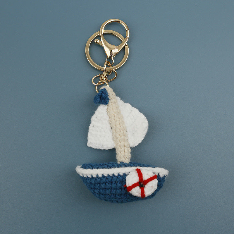 Hand Crochet Sailboat Keychain Yarn Charm N6G043