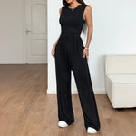 Load image into Gallery viewer, Belted Sleeveless Wide Jumpsuit Ultra Light Black N5Z722
